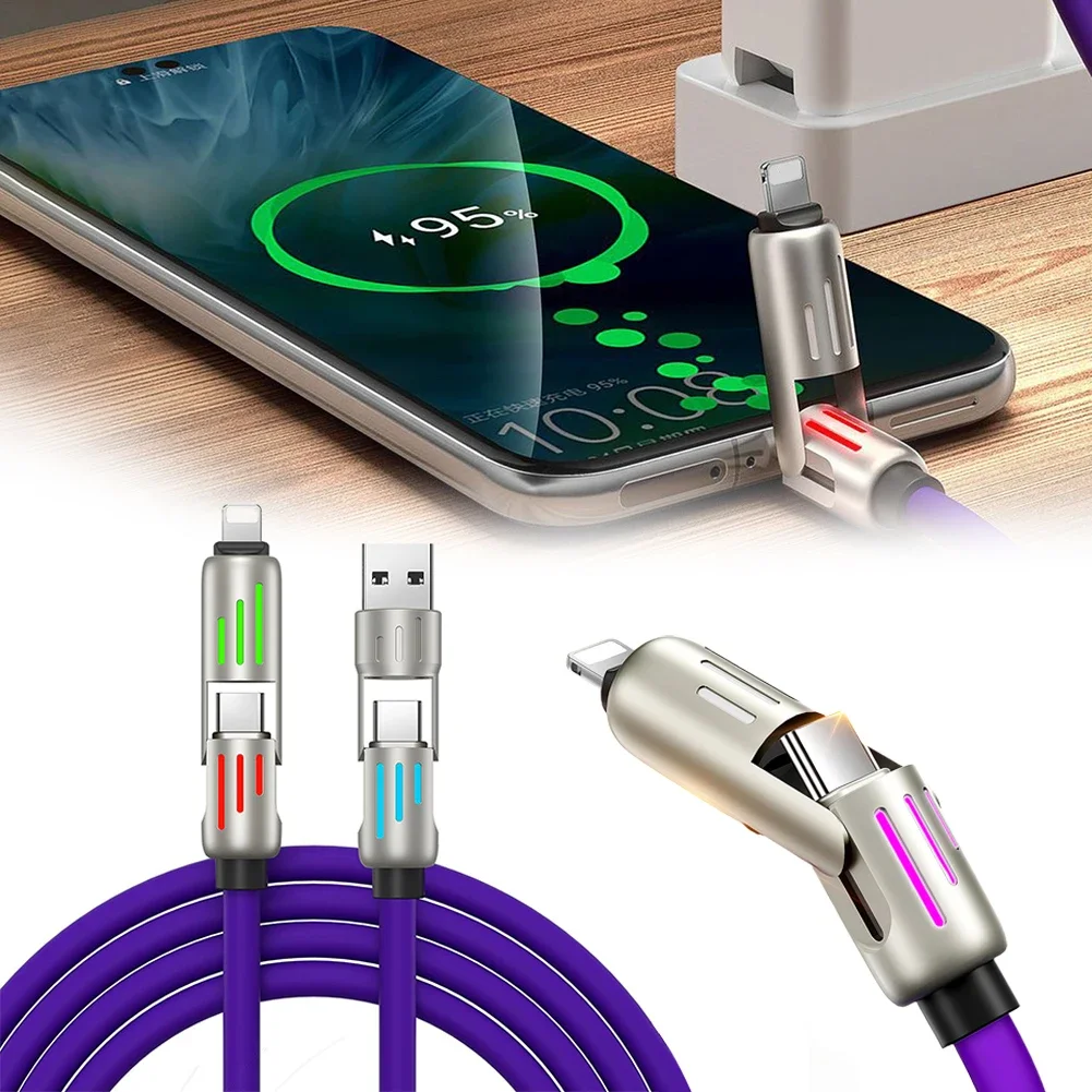 4 in 1 Multi Connectors Charger Rotating Elbow USB to Type-C 1.2m Mobile Phone 240W Fast Charging Silicone Cable Data Transfer