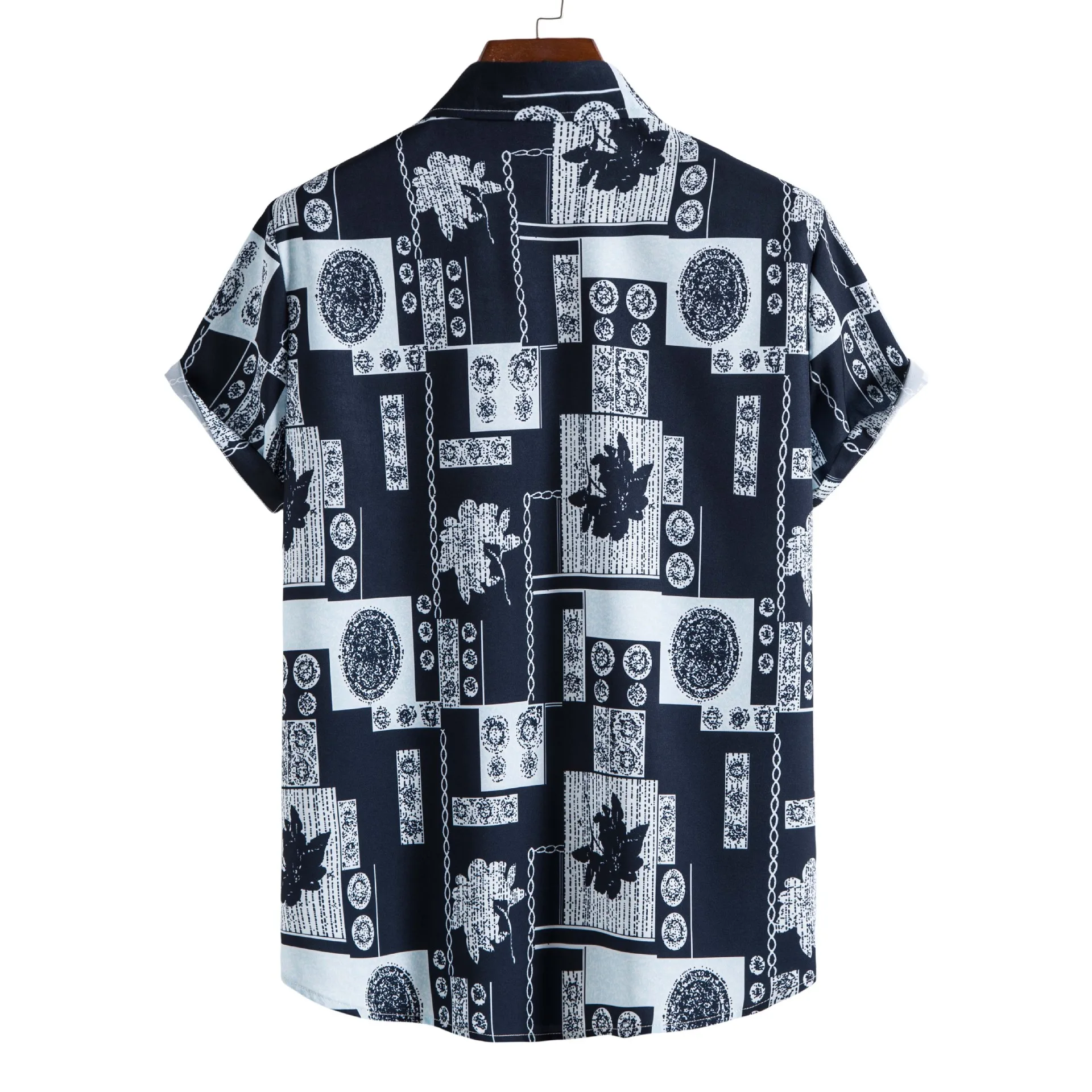 

Busin Printed ort Sve Мужская irt Casual Faion Urban Sle Летняя тонкая ткань Молочный шелк Молодежные поездки Свободный крой irt