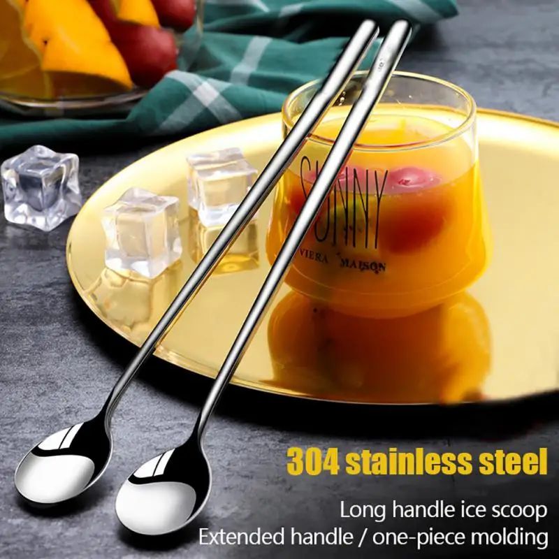 304 Stainless Steel Long Handle Mixing Spoon Small Table Spoon Coffee Spoon Creative Dessert Honey Spoon Kitchen Accessories