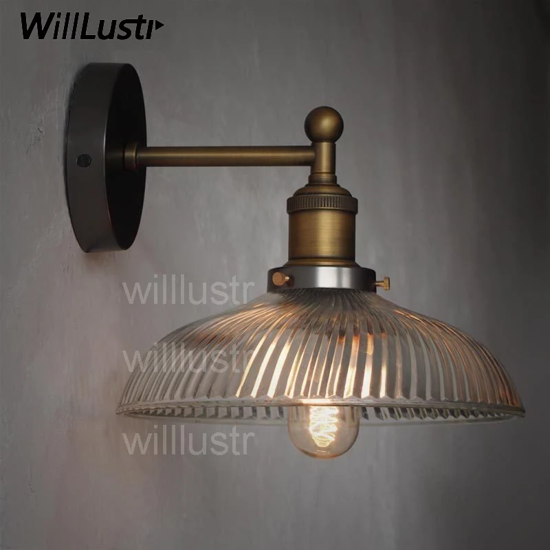 loft style wall sconce pressed ribbed glass shade wall lamp lighting fitting bedside hotel restaurant cafe bar light