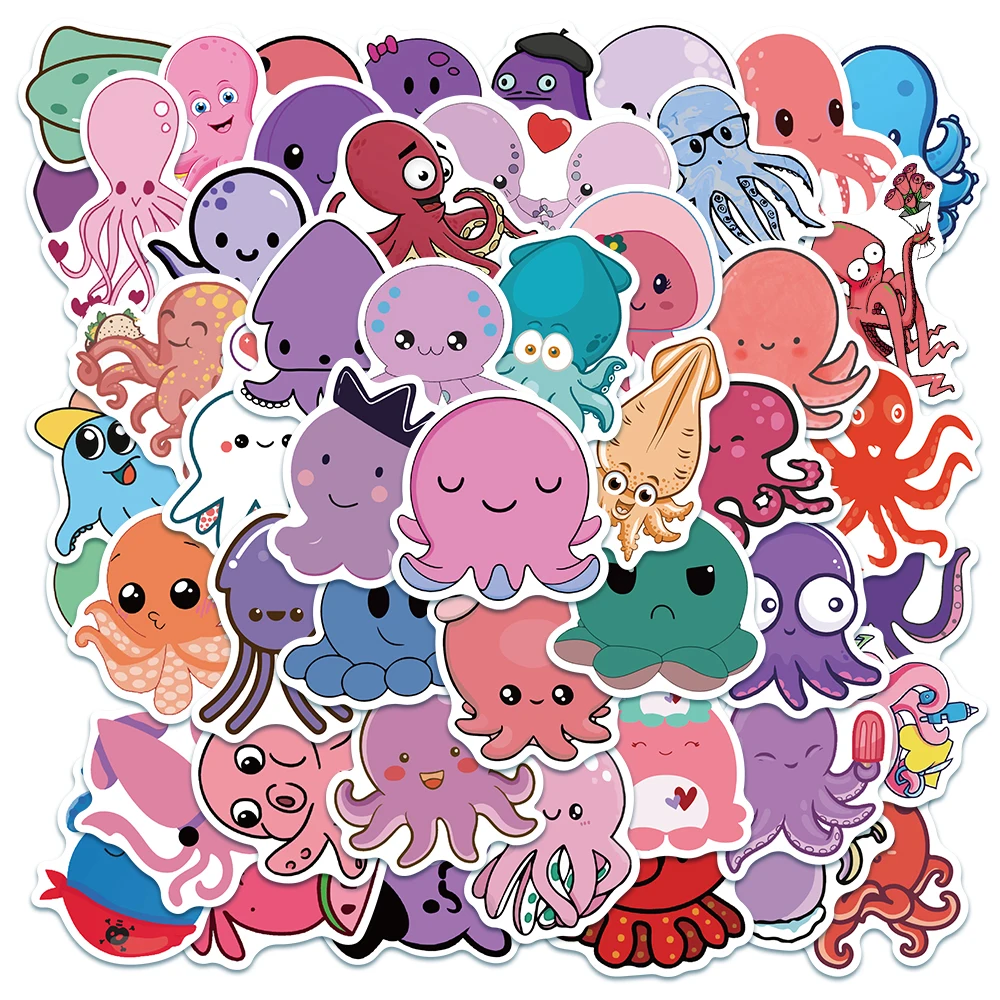 50pcs Cute Mix Octopus Anime Stickers Cartoon Decals For Water Bottles Luggage Guitar Skateboard Scrapbook Stickers Kid Toys