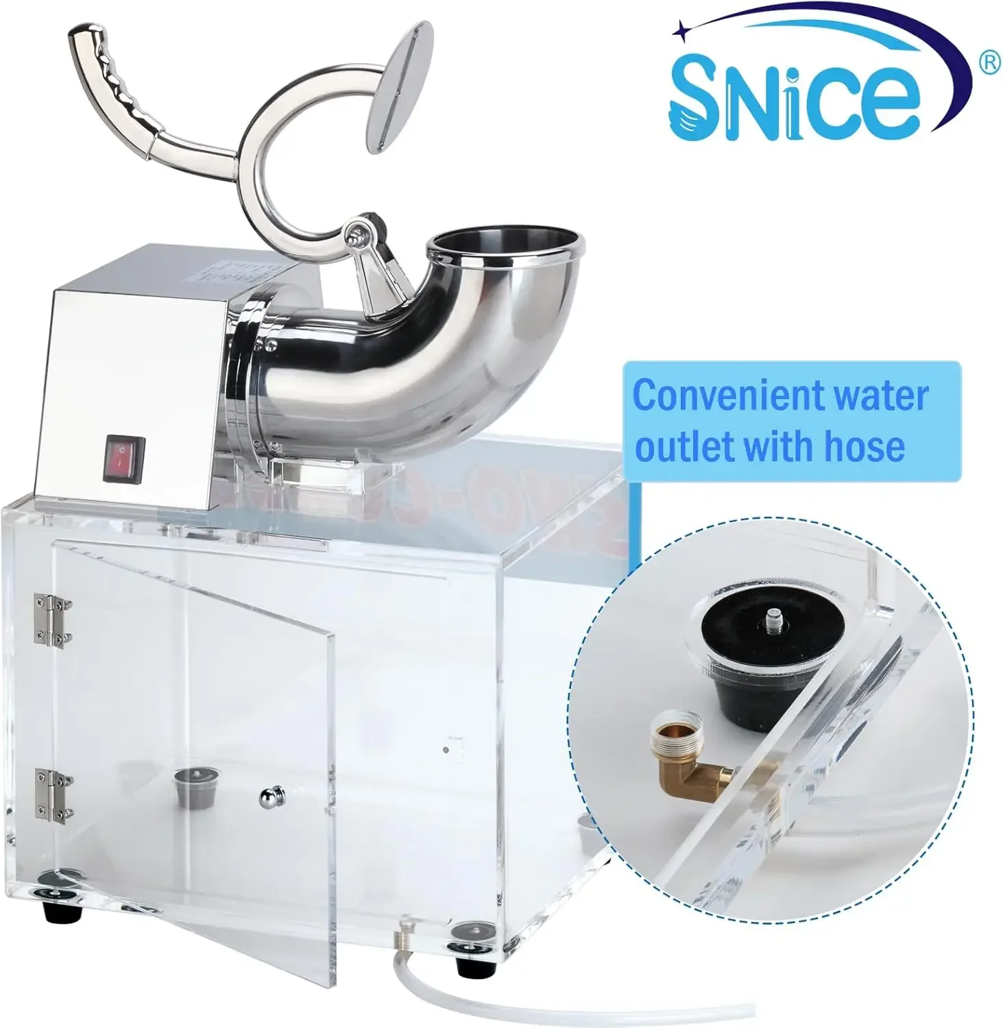 Shaved Ice Machine Acrylic and Stainless Steel Ice crusher 40L Big Storage Box 2 SS Blades ETL plug Commercial Smoothies Snow Co