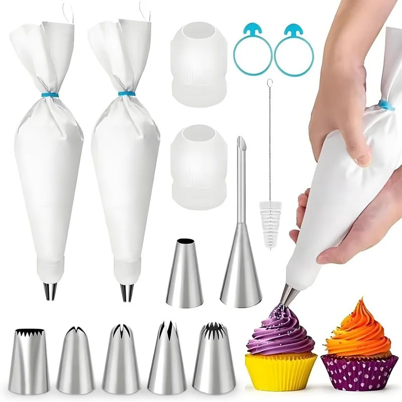

【14PCS Cake Decorating Kit】Reusable Piping Bags and Tips Set for Cake Decorating, Cupcakes, Cookies, Home Bakers, Chefs