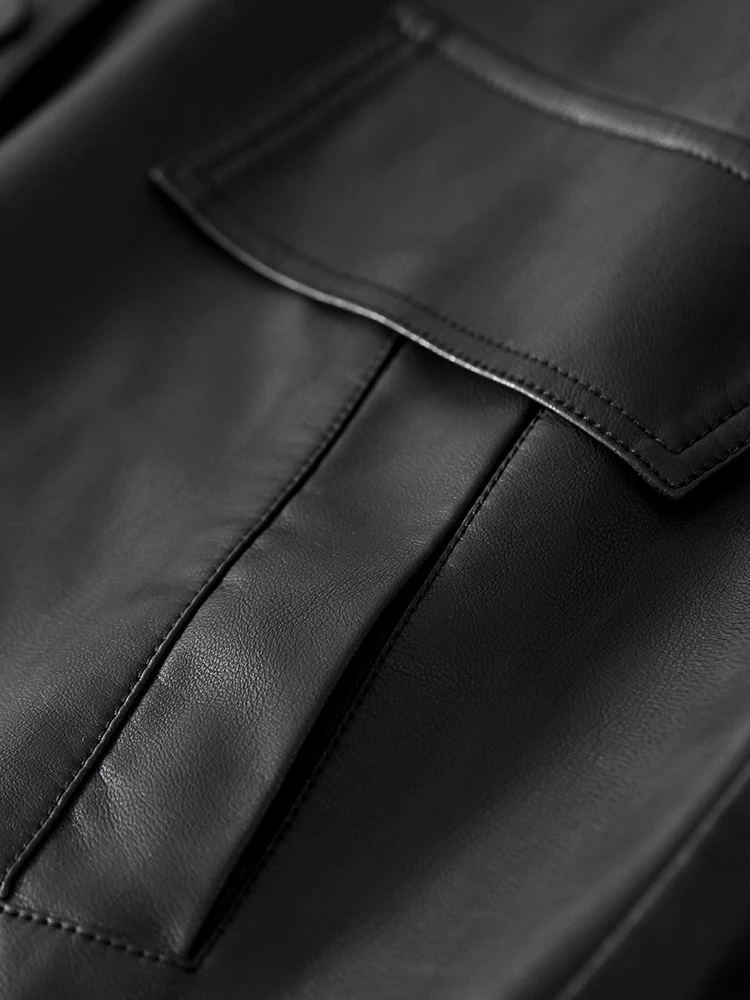 เสื้อคลุมหนังทรงหลวมแบบยาว สไตล์แฟชั่นสำหรับผู้หญิง ดีไซน์ใหม่ล่าสุดสำหรับฤดูใบไม้ร่วง  ทำจากหนังแท้  ใช้งานได้หลากหลาย