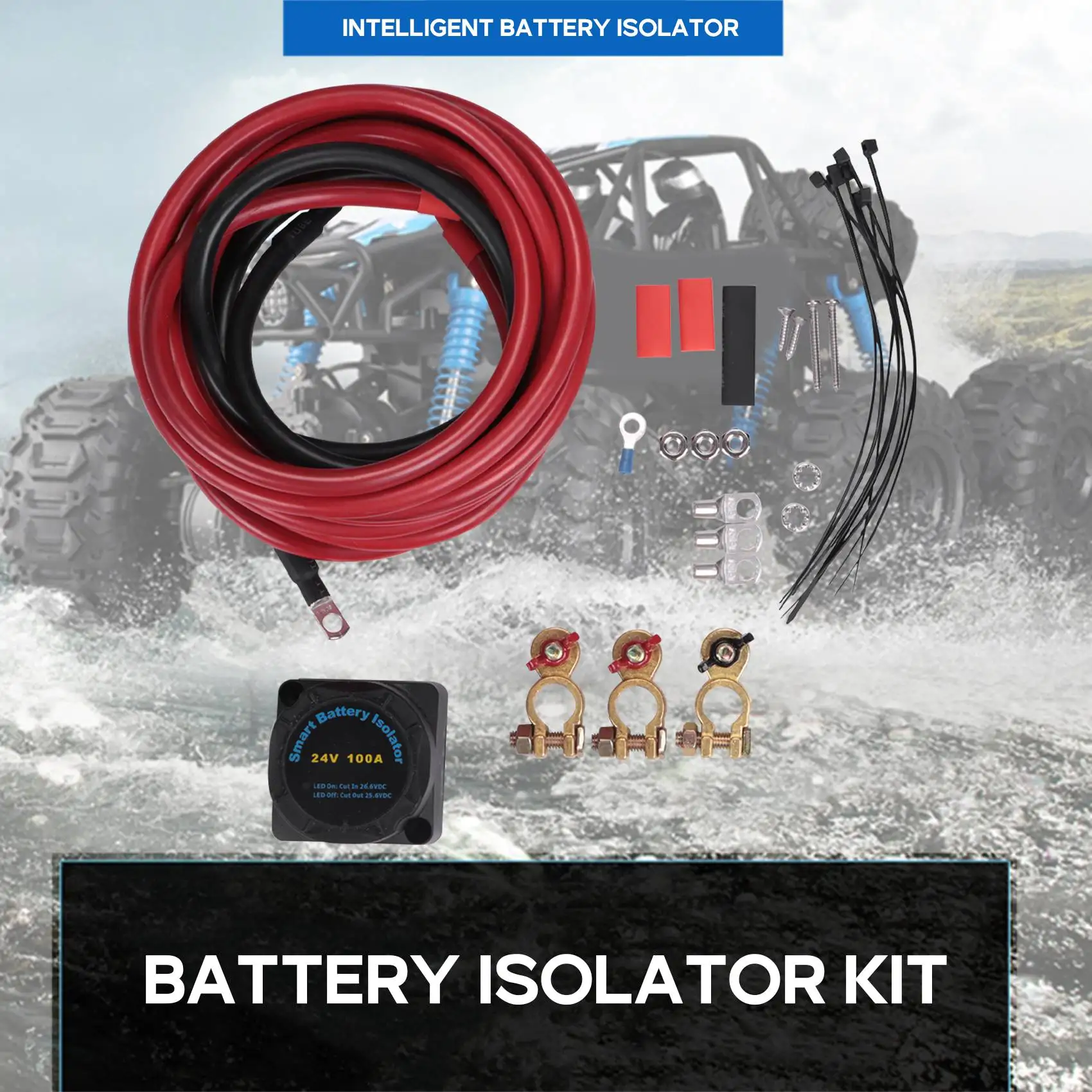 24V 140A Dual Battery Isolator Kit, Waterproof Smart Battery Isolator with Wiring Cable for Car, RV, UTV, Boat, Camper