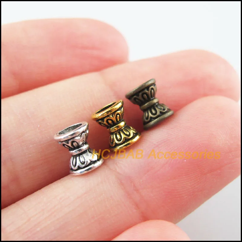 80Pcs Antiqued Bronze Gold Silver Plated Lotus Flower Spacer End Beads Charms 6.5mm