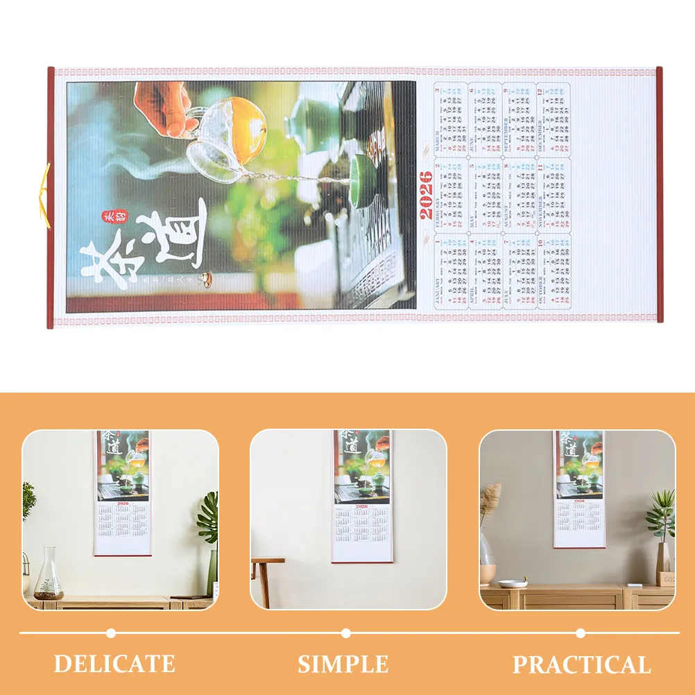 2Pcs 2026 Chinese Wall Calendar Horse Year Theme Lunar New Year Hanging Scroll Elegant Paper Calendar for Living Room Study