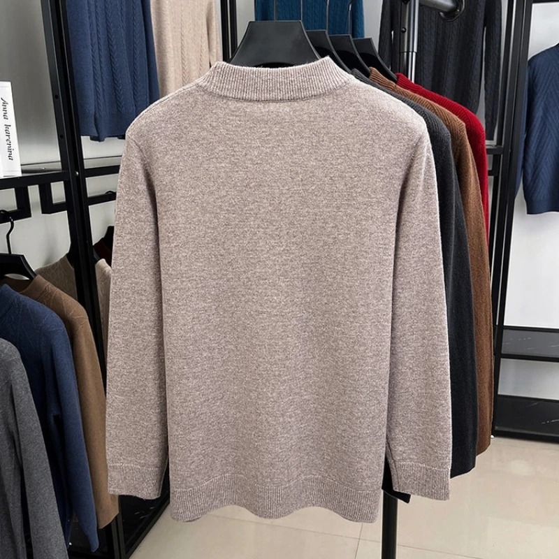 سترة صوفية بنمط المال القديم 100%، سترة حرارية للخريف والشتاء، سترة متماسكة حمراء لعيد الميلاد، بلوفر برقبة دائرية