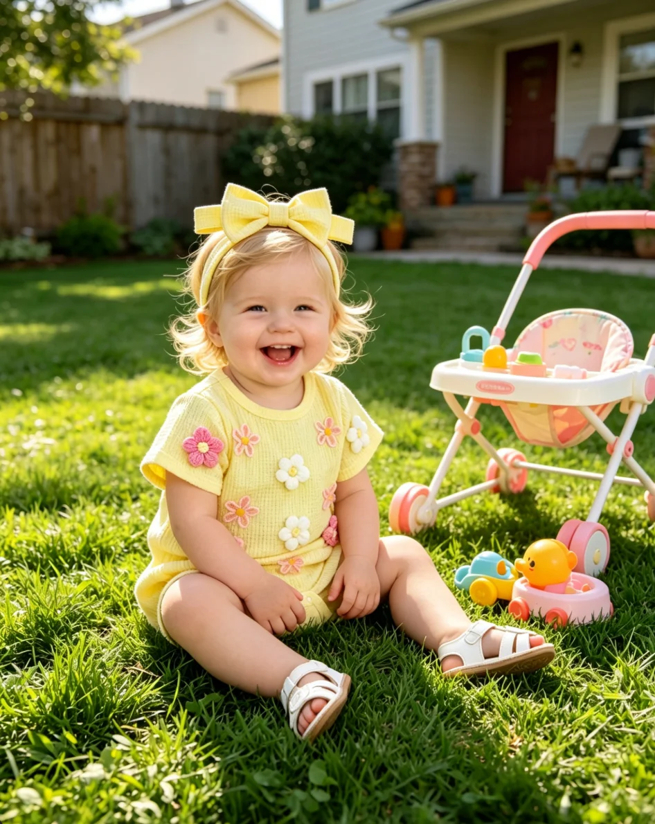 macacao-floral-amarelo-para-bebe-menina-0-2t-com-manga-curta-e-faixa-de-cabelo-com-laco