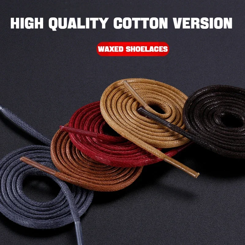 1Pair Cotton Waxed Shoelaces Round Rope Shoe laces Boots Laces for Shoes Waterproof Leather Shoelace 60/80/100/120/140/180cm