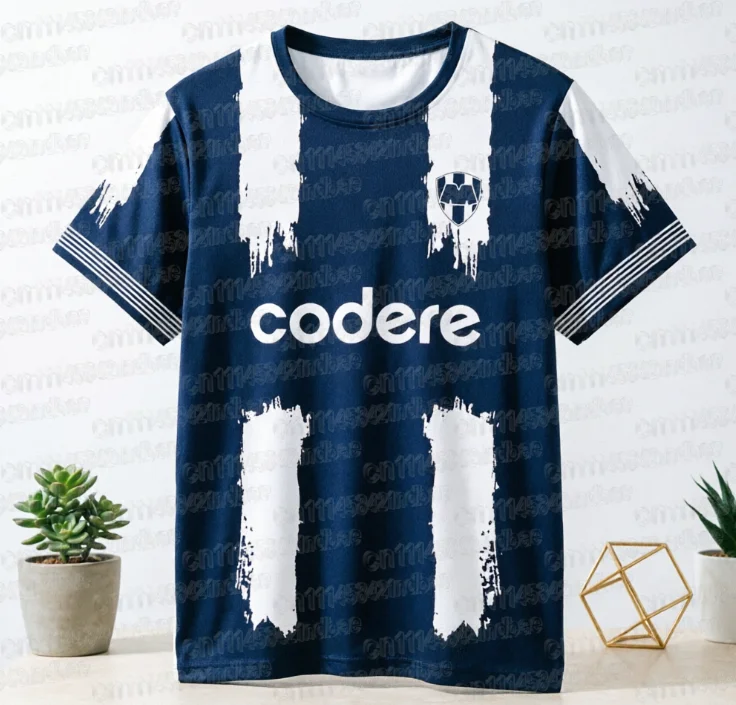 2026 Sommer Monterey BBVA Trikot Fan-Familien-T-Shirt, Atmungsaktives Schnelltrocknendes Top für Training und Sport, 3D-gedrucktes Kurzarmshirt – Detail 4