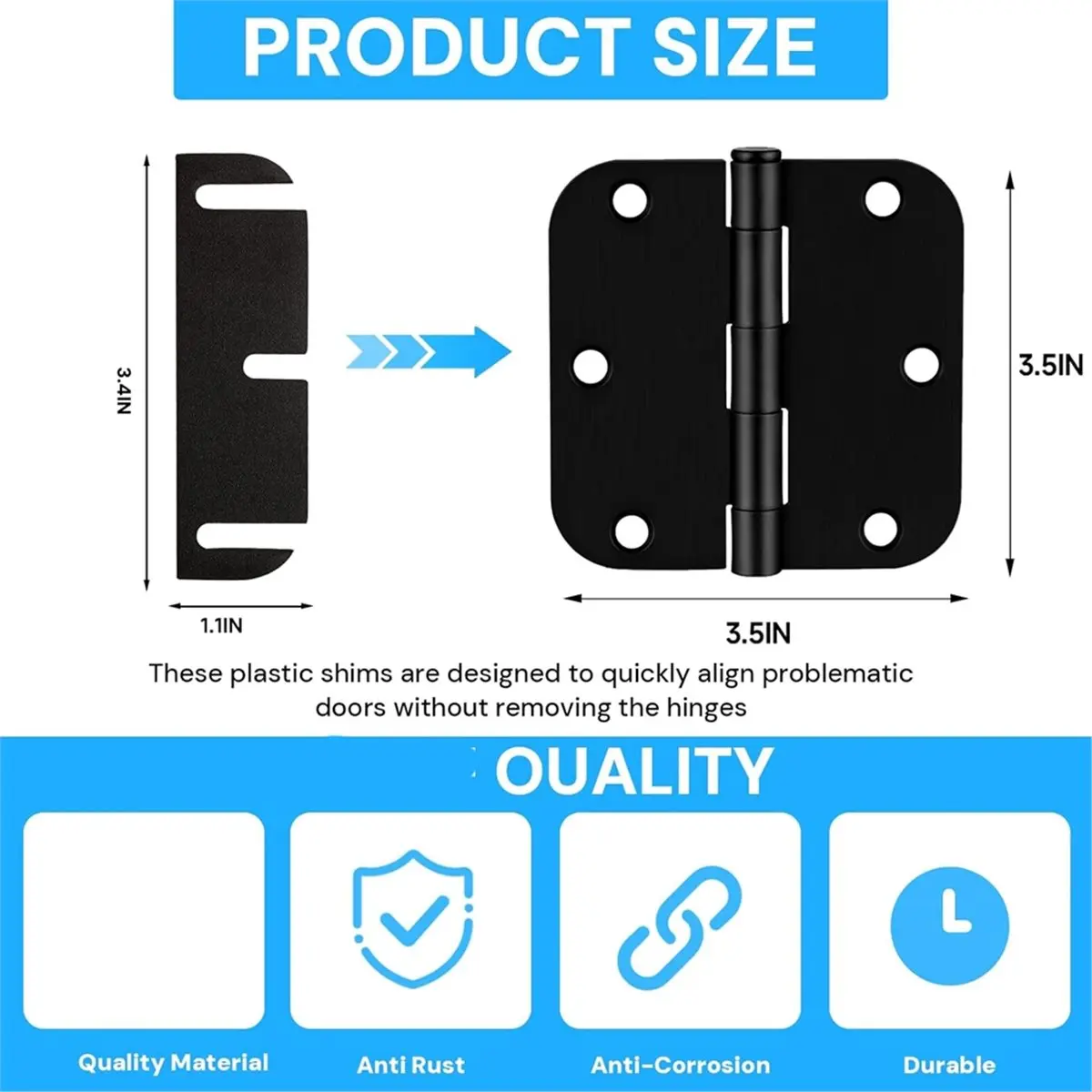 20pcs Plastic Door Hinge Shims,Filling Gaps in Interior Doors Adjusting the Spacing to Align Them,3.5 Inch Hinge Shims
