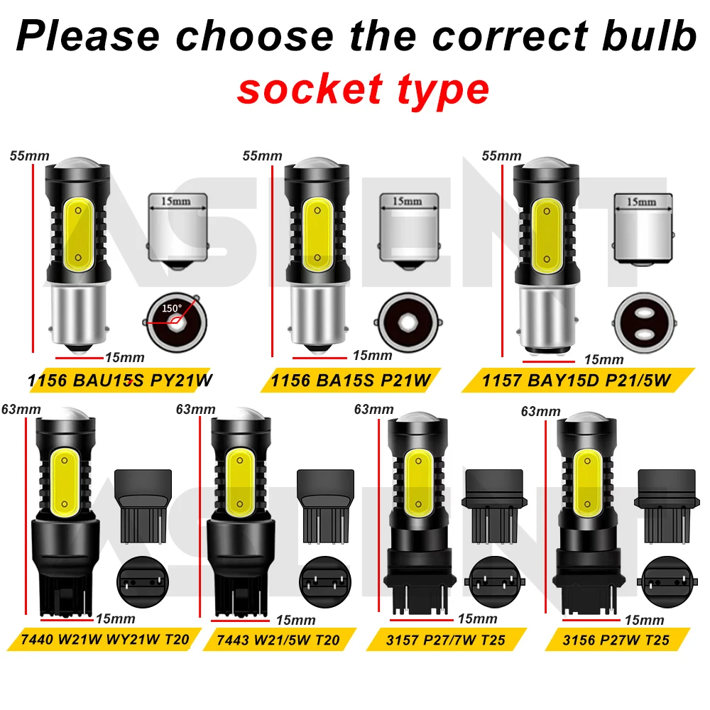 2X Signal Lamp 1156 LED BA15S P21W BAU15S PY21W Turn Signal Light COB T20 T25 7443 3157 1157 BAY15D P21/5W LED Brake Stop Lamps view 2