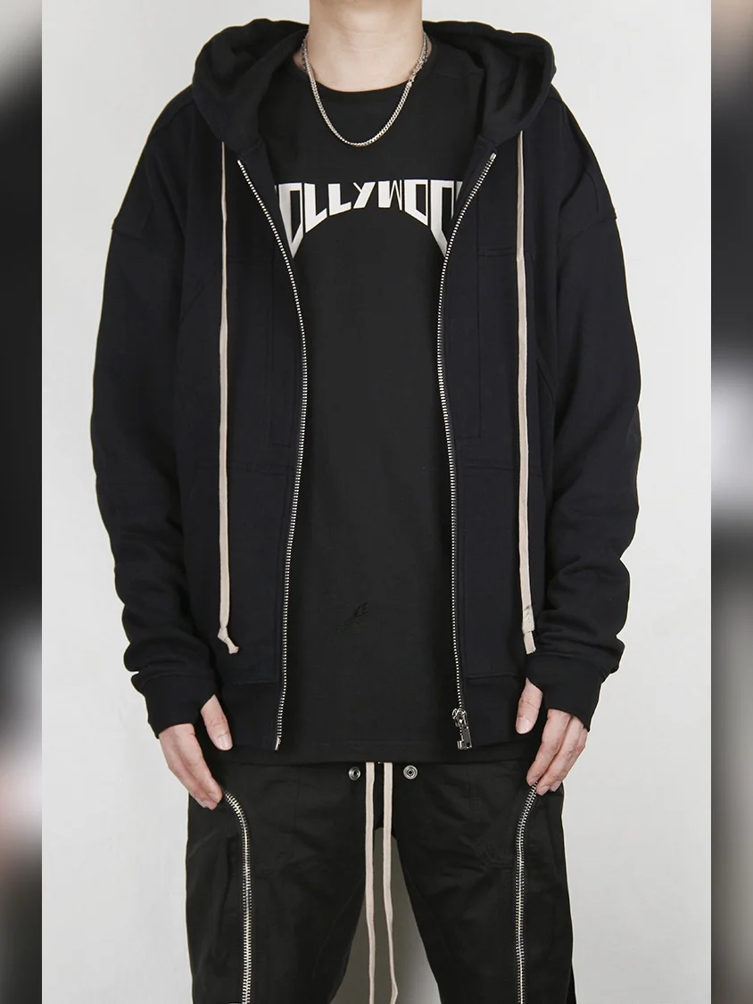 

Мужская толстовка Bla Hoodie свободного кроя на молнии, в стиле хип-хоп, уличный стиль, универсальная, из смесового хлопка и полиэстера, с длинными рукавами