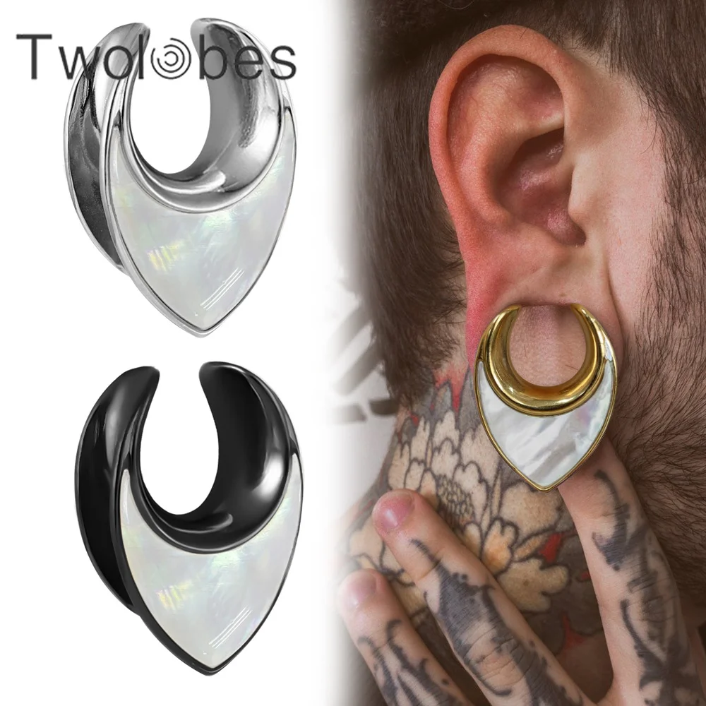 Twolobes 2PCS Conch Shell Saddle Ear Gauges Plugs Tunnels Stretcher Body Piercing Jewelry Stainless Steel Hypoallergenic Elegant