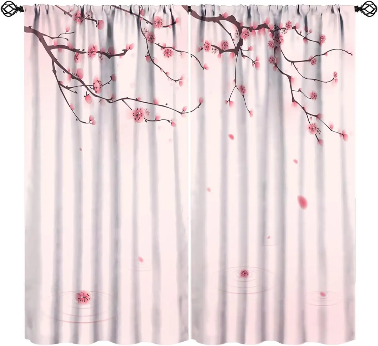 Pink Cherry Blossom Tree Curtains: 2-Panel Floral Rod Pocket Drapes for Home Decor