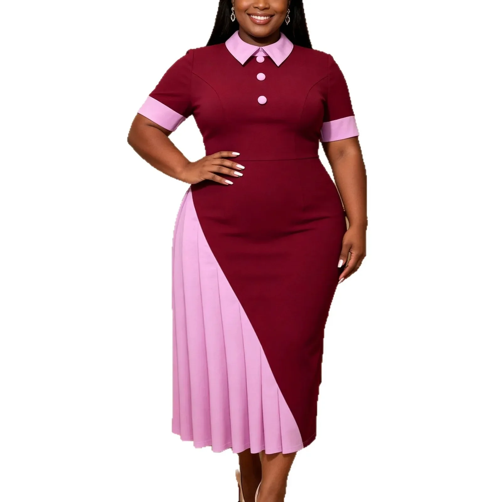 Elegant Dress Women for Wedding Party Summer Fashion African Short Sleeve O-neck Polyester Pleated Midi Dresses Africa Clothing