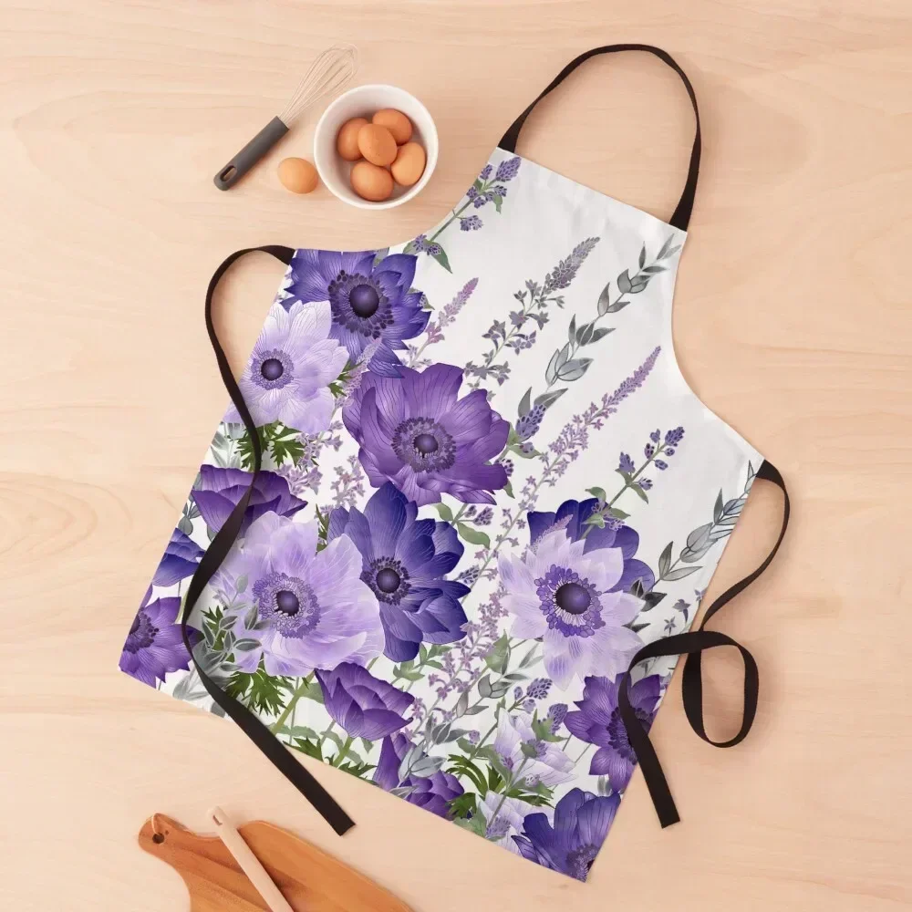 

Purple Anemones & Catmint Flowers Apron Cute Kitchen Accessories For Men men's barbecue Men's Kitchen Apron