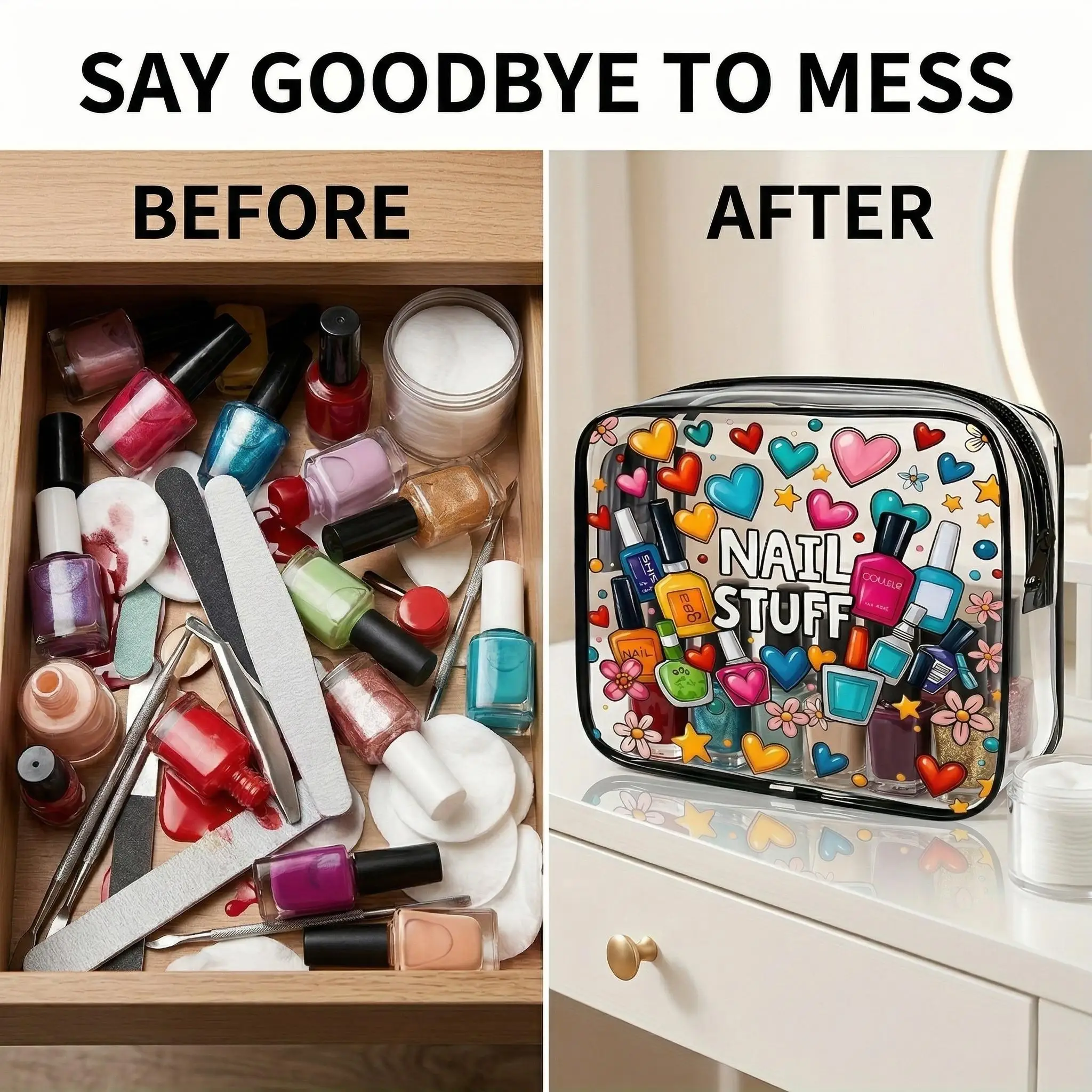 1pc Clear Makeup Bag Nail Polish Organizer Cute Travel Cosmetic Pouch Waterproof Transparent Toiletry Wash Bag Summer Vacation