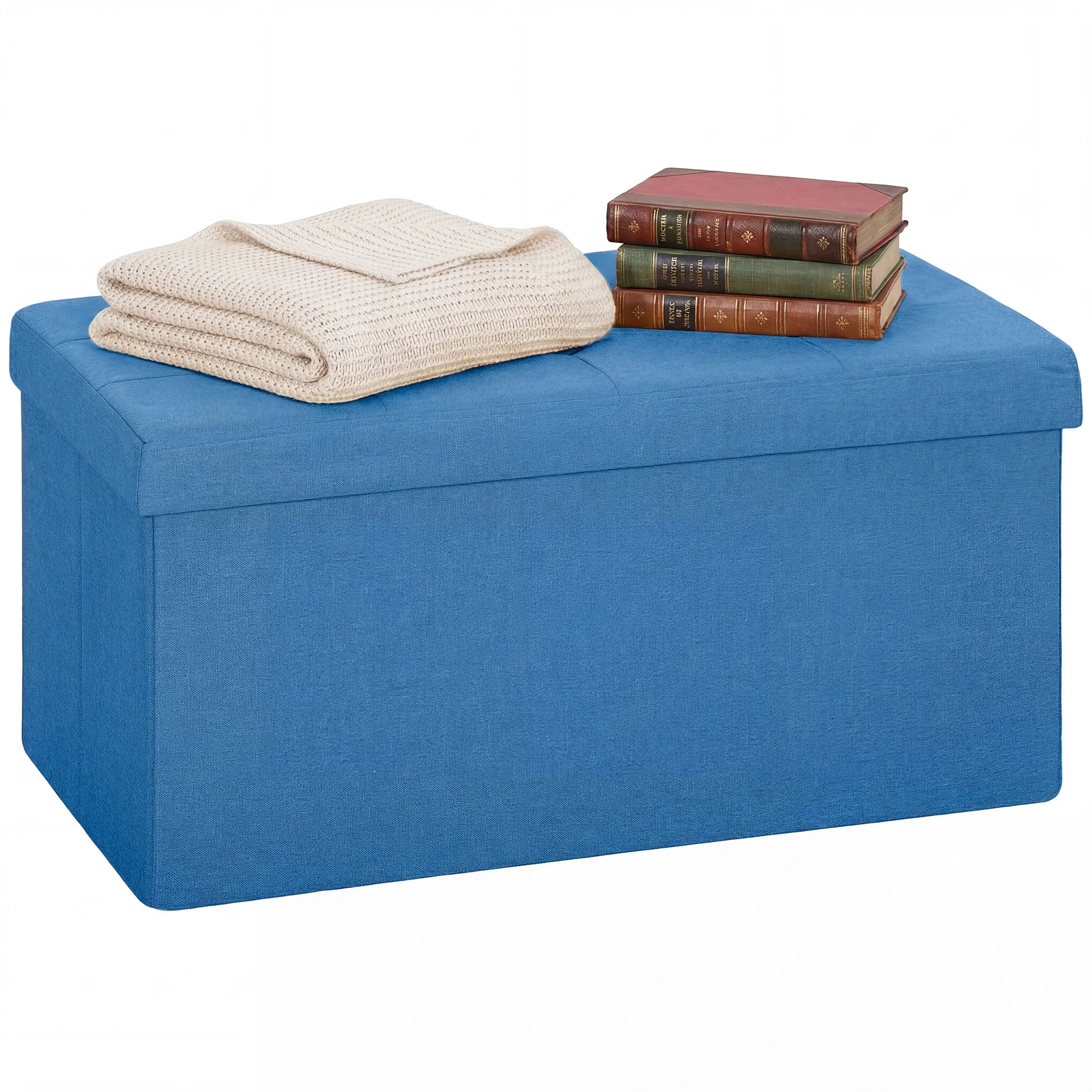 HOMCOM Puff Almacenaje Banco Almacenaje Plegable 84L 76x38x38 cm Azul Claro