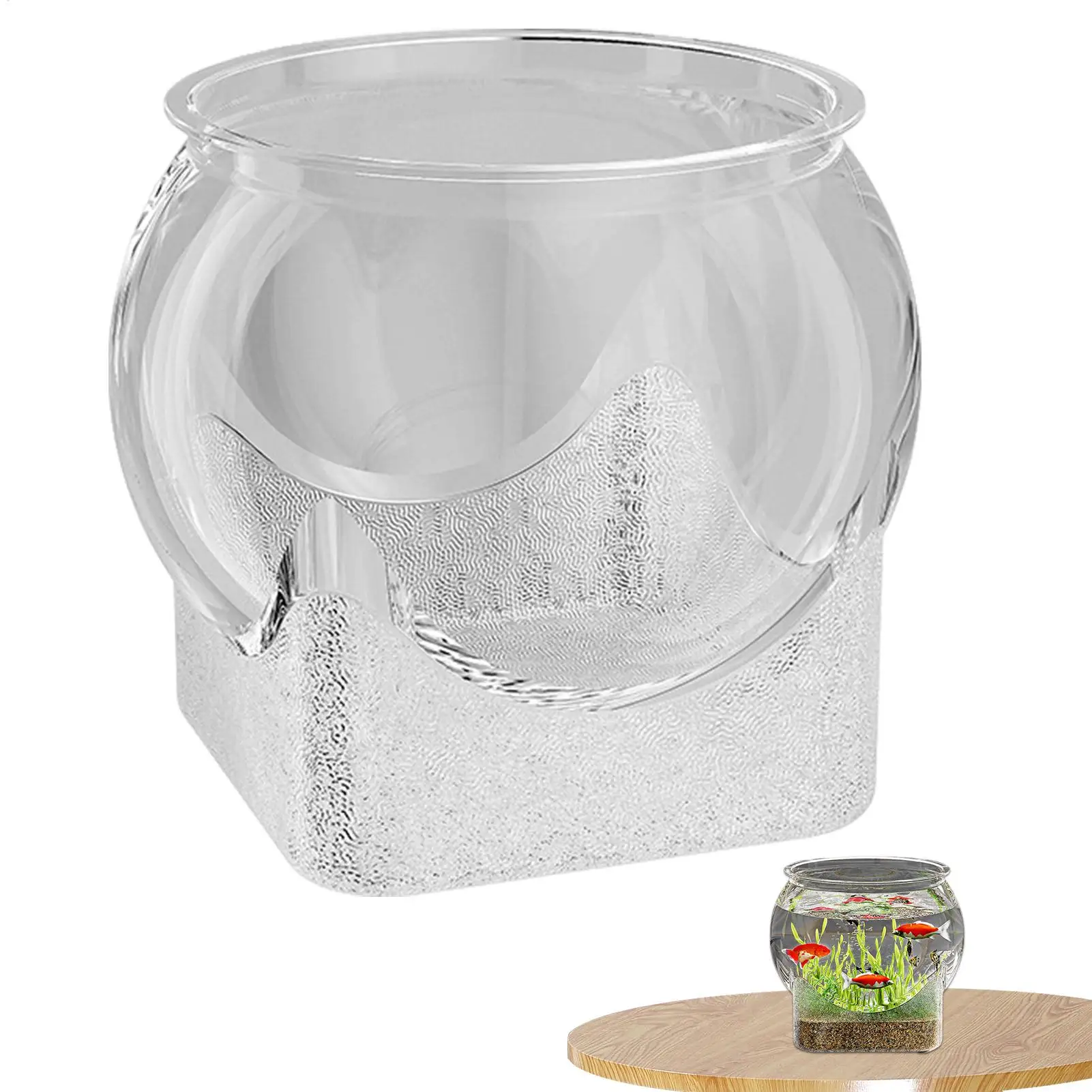 Clear Fish Tank Resistant Falling Enhance Viewing Experience Desktop Aquarium Durable Round Ornamental Fish Decor
