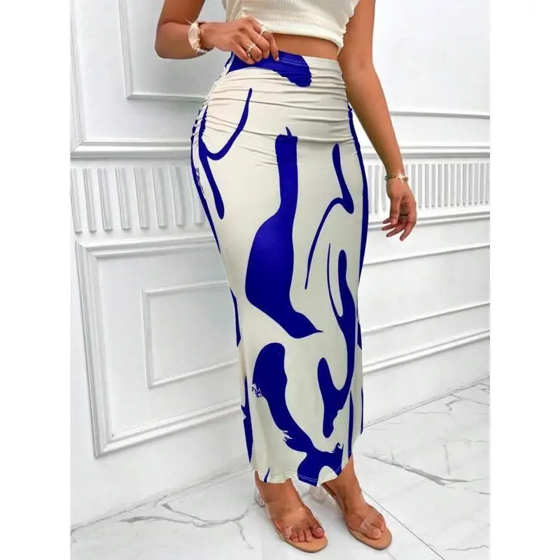 Zebra Print  Skirt mid Waist Design Denim Fabric Other Material Batwing Style Women's Skirts Cross-Border Fashion