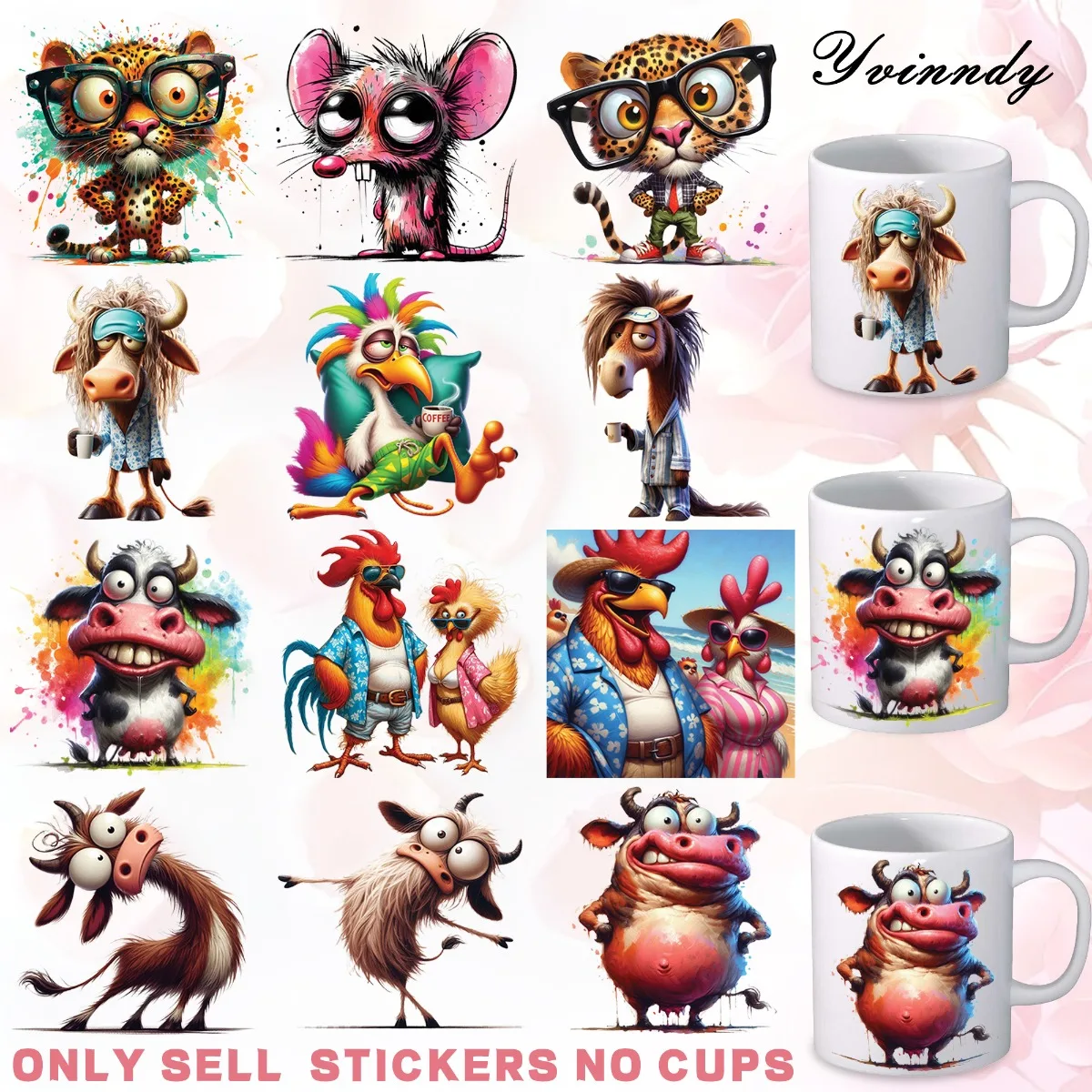 12Pcs/Set Red Festive Chick DIY Glass Jar Packaging Stickers UV DTF High Self-Adhesive Transfer Paper
