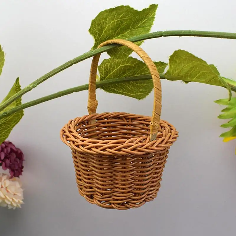 White Flower Girls Basket Weaving Wedding Baskets For Flowers Bride/Kids Hand Held Wedding Basket Woven Storage Basket