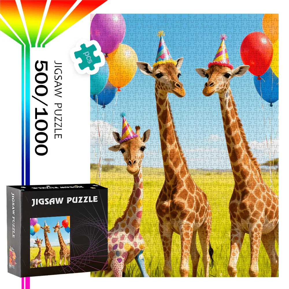 

500pcs or 1000pcs Giraffe & Birthday Hat Puzzle Suitable for Birthdays, Halloween, Christmas, Thanksgiving, Easter - Intermedi