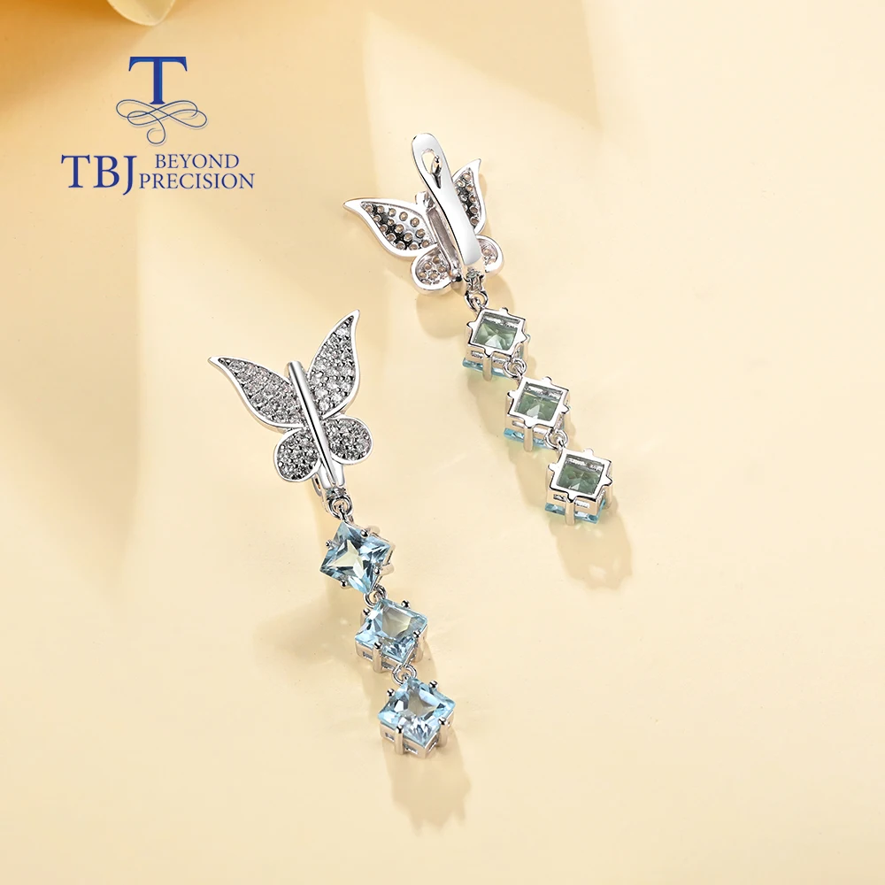 Butterfly design smart natural sky blue Topaz long earrings gorgeous elegant women's jewelry anniversary banquet wear
