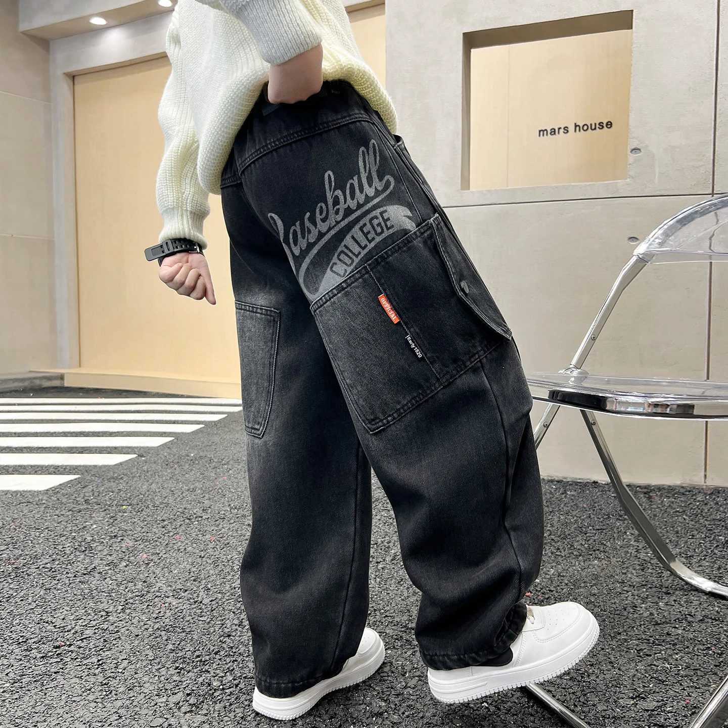 الصبي الأمريكي Y2K 2025 جديد فضفاض واسعة الساق الجينز الأسود المتضخم الصبي الشارع عادية جوكر الدنيم السراويل زوجين الجينز خمر القاع #6
