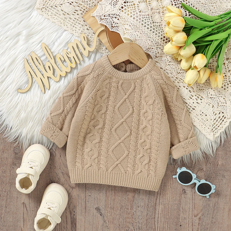 1-3Y Autumn Winter Toddler Boys Girls Solid Sweaters Clothes Spring Daily Casual Crew Neck Long Sleeve Newborn Infantil Knitwear