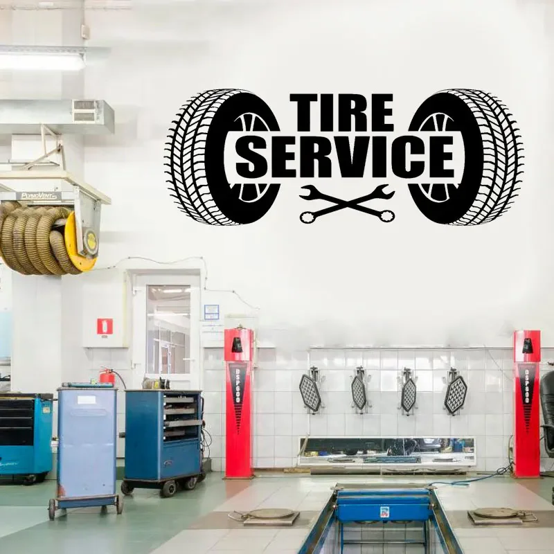 Tire Service Sign Repair Garage Car Wall Stickers Vinyl Auto Repair Shop, Workshop, Decor Decals Removable Murals Wallpaper