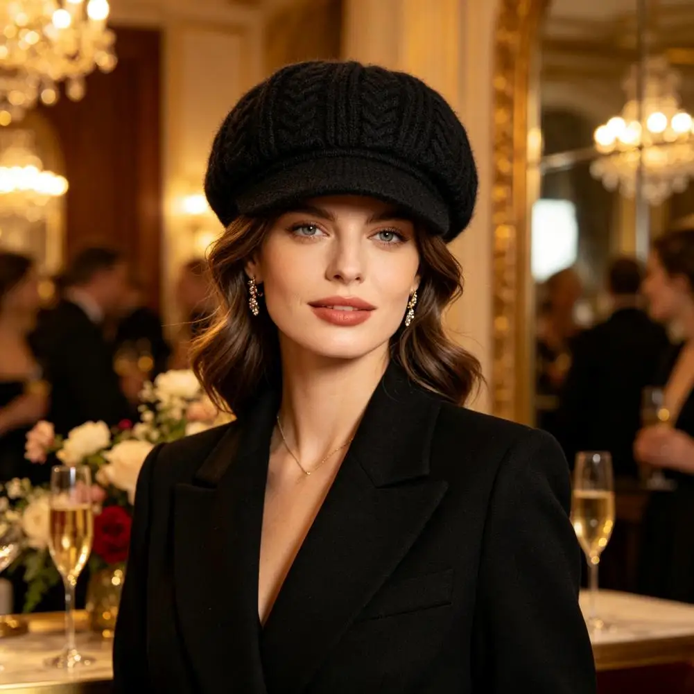 Soft Yarn Hat for Autumn Winter Winter Knitted Peaked Cap with Visor Women’s Fleece Lined Brimmed Hat Warm Autumn for Women 5