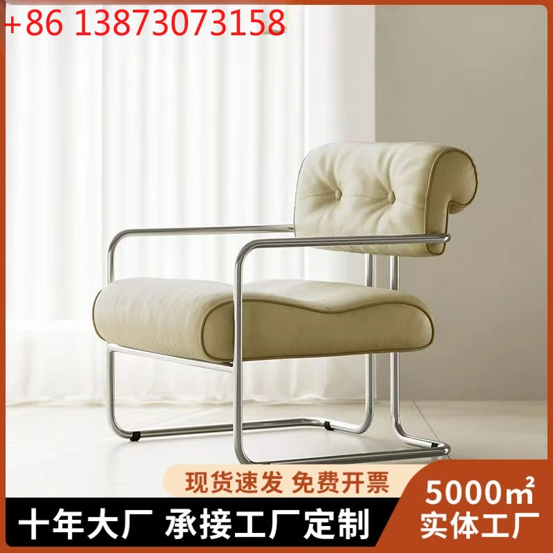 

Italian light luxury single chair leisure dining chair stainless steel single French business negotiation chair balc