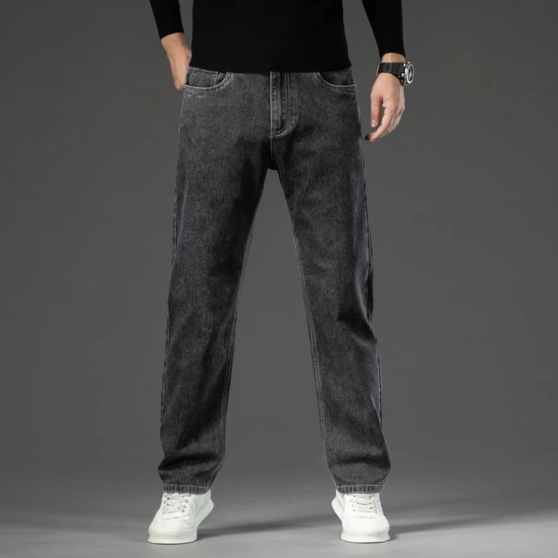 Men\'s Traight Loose Jeans Cotton Business Casual Stretch Denim Pants Male Trousers Brand Clothing Plus Size 42 44