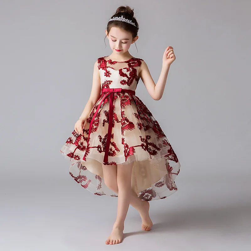 Vestido de princesa para niños pequeños, ropa asimétrica de tul para ceremonias de cumpleaños, fiesta de bodas, flores, talla 4-9, verano 2023