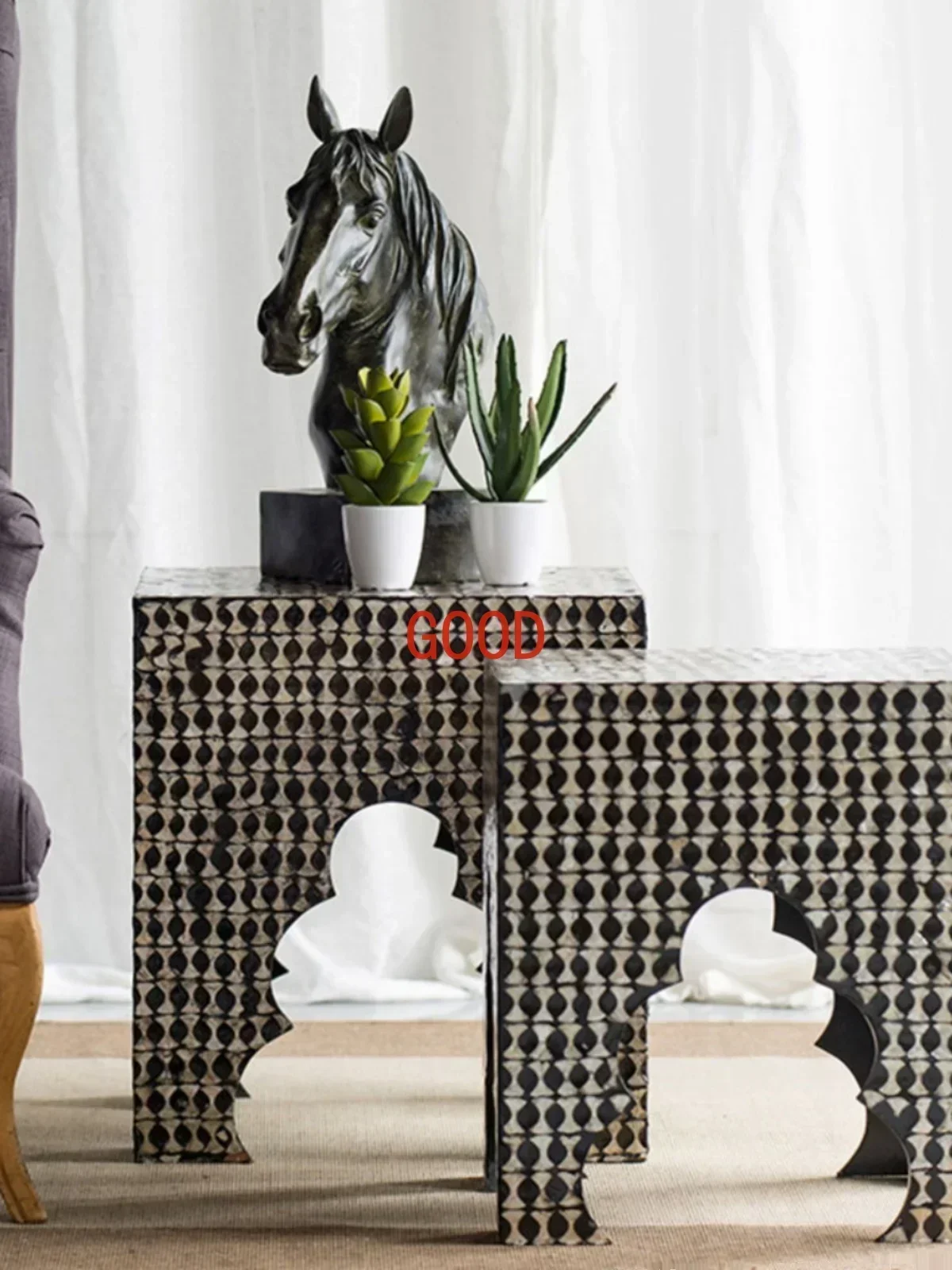 Black and white series shell pier living room balcony side table