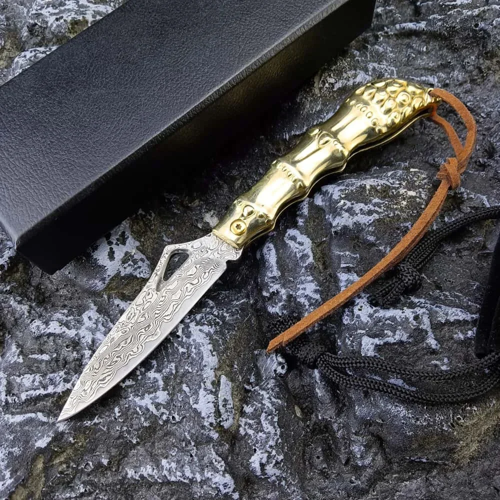 

Damascus Steel Folding Knife Tactical Knife Outdoor Camping Fruit Knife Survival Knife Wooden Handle Tactical Hunting EDC Tool