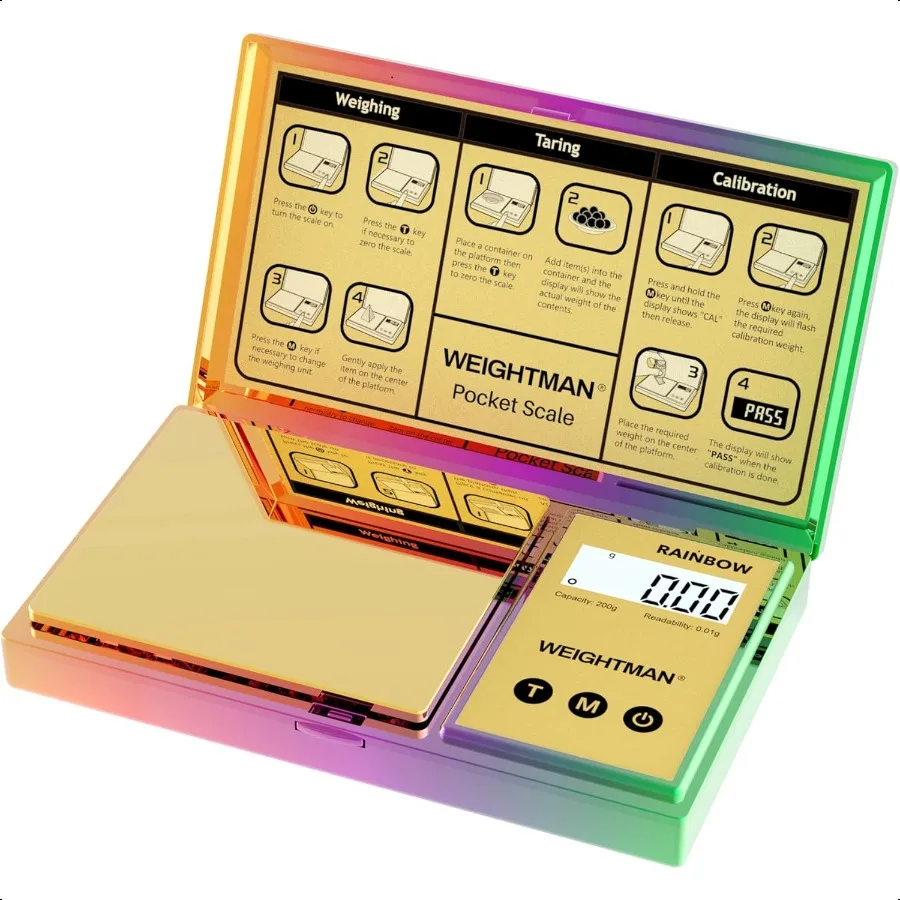

Блестящие цифровые граммовые весы 200 г x 0,01 Chrome Rainbow Мини-весы для унций и граммов, переливающиеся карманные весы, маленькие