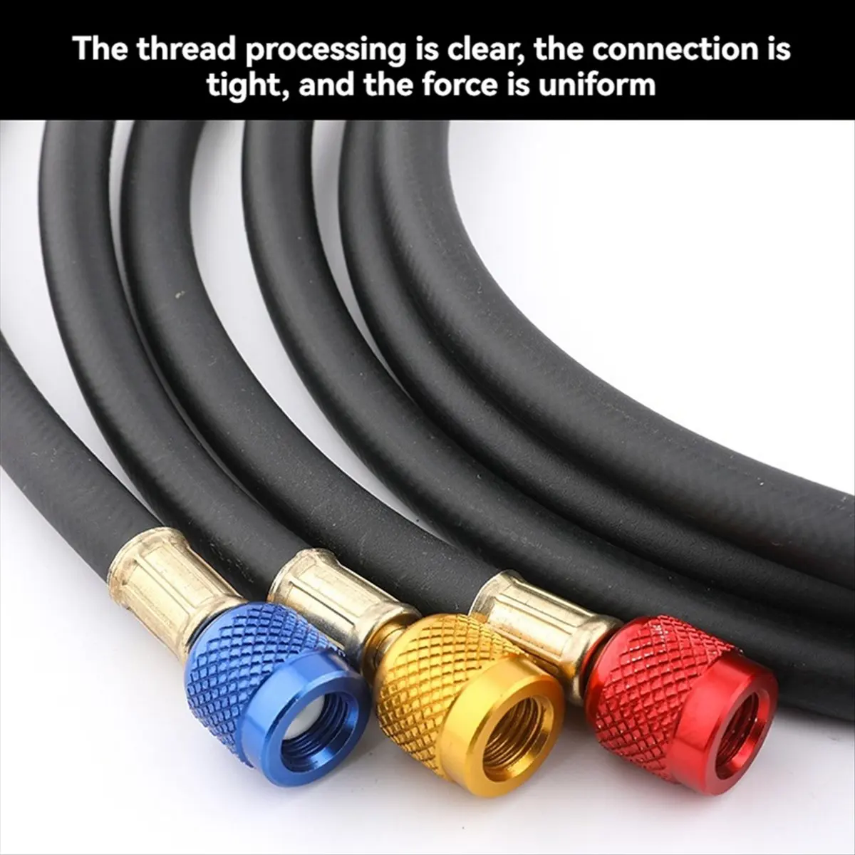 #05V HVAC Charging Hose Set 3 Color Coded Hoses with Valves,HVAC Manifolds Gauges Hose Set,(Aluminum + Rubber)