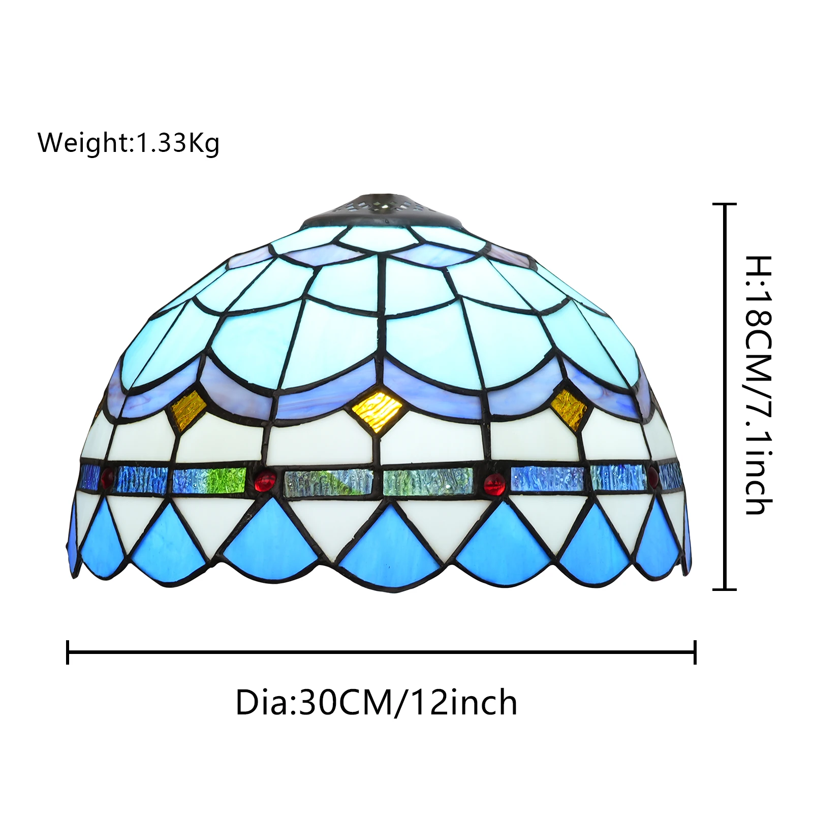 Blue Mediterranean Style Lamp Shade 12 Inches Wide Accessories Replacement Light Tiffany Stained Glass Lampshade for Table Lamp