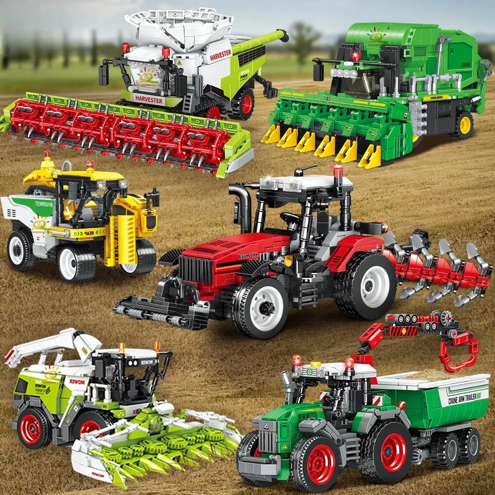 

Модель фермерского грузовика, строительные блоки, трактор, оранговая машина, комбайн, транспортные средства, MOC, строительные блоки для автомобилей, городские строительные игрушки