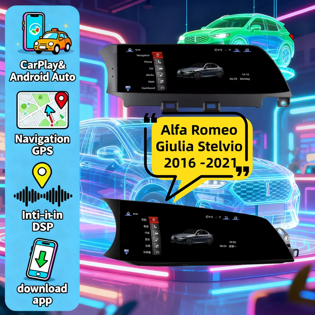 Android System Car Multimedia For Alfa Romeo Giulia Stelvio 2016 2017 2018 -2021 Touch Screen GPS Navi Auto Carplay Music Radio