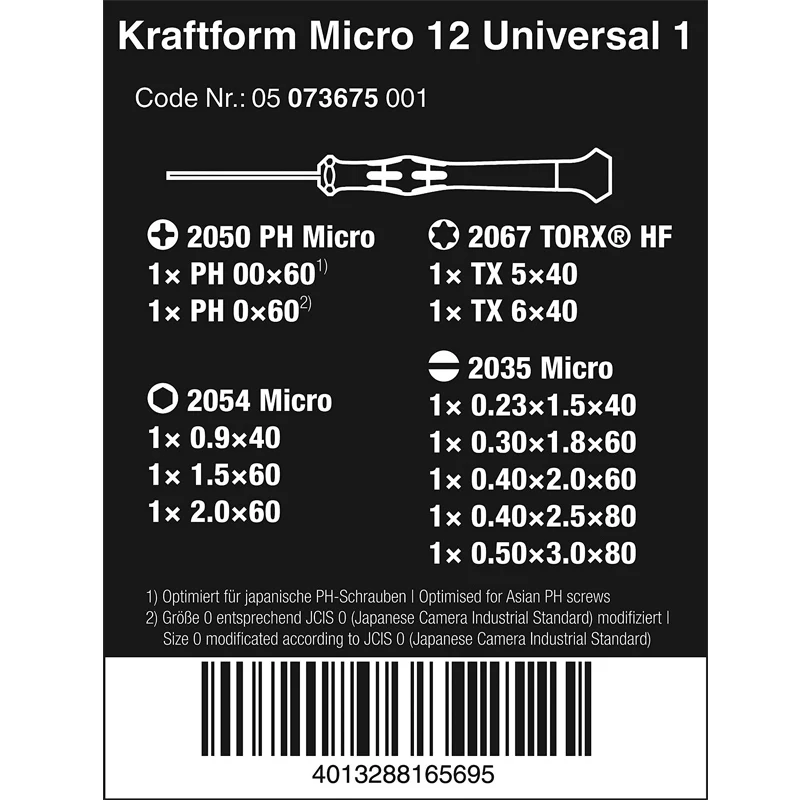 WERA 05073675001 Kraftform Micro 12 Pieces Universal Screwdriver Set for Electronic Applications Exquisite Workmanship Durable