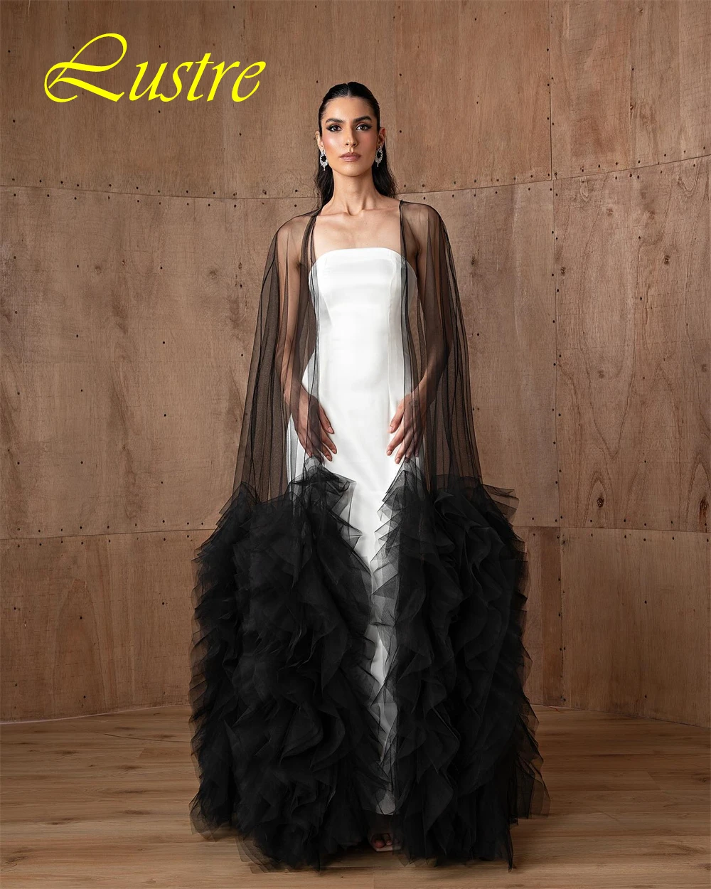 

Customized Luxury Satin Evening Dress Delicate Shawl Strapless Prom Dresses Temperament Sweep Train Special Occasion Gowns