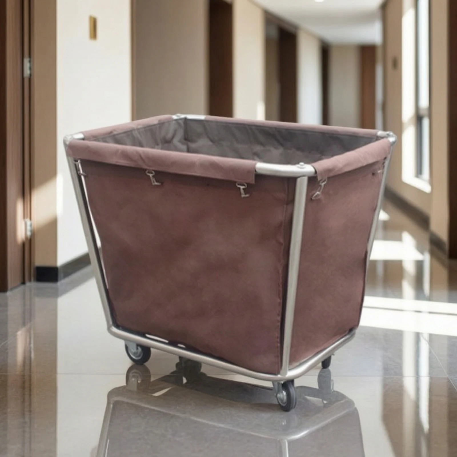 Linen Cart with Cloth Bag Stainless Steel Laundry Cart with Wheels Rolling Laundry Hamper Detachable Sturdy