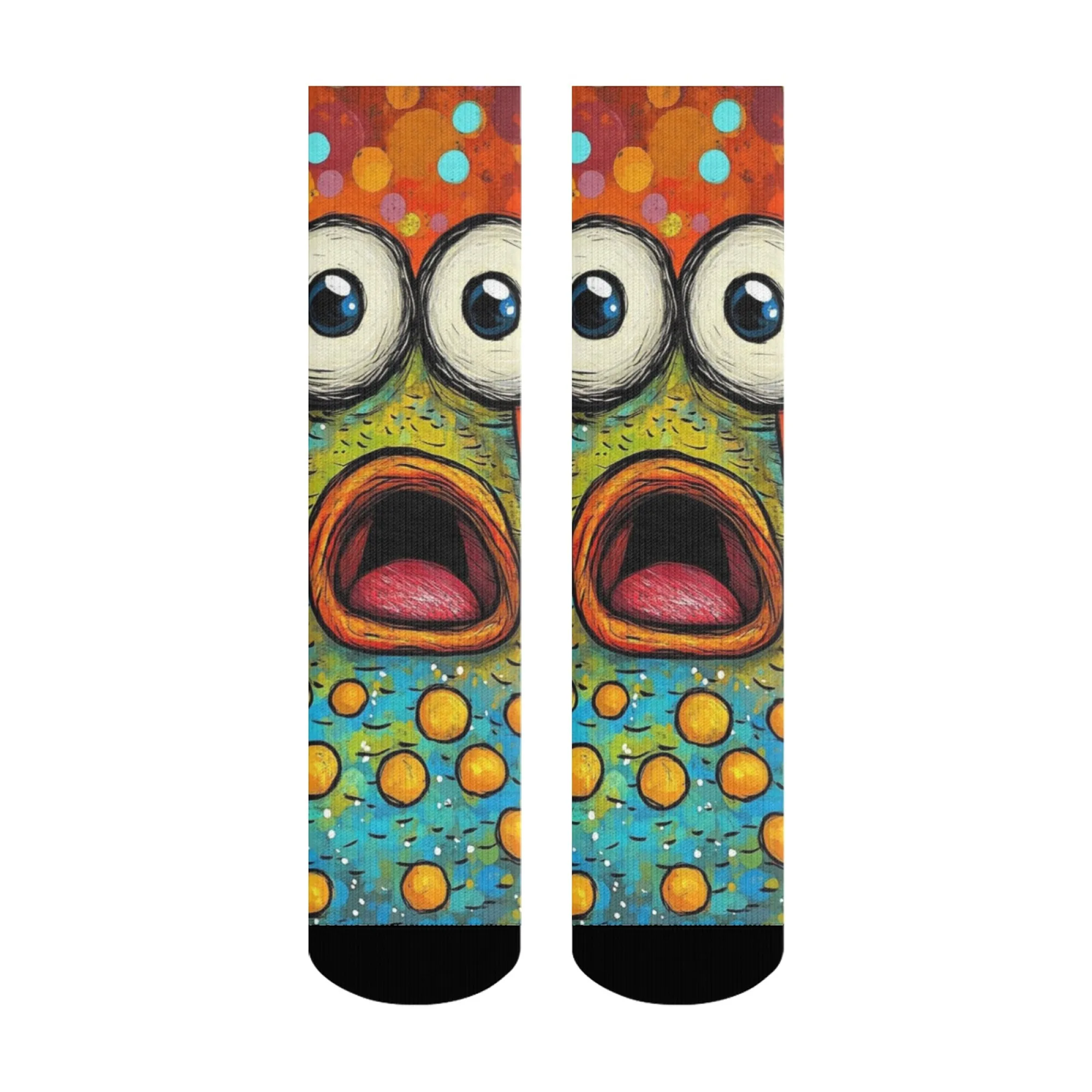 Lustige abstrakte überraschte Fisch-Cartoon-Socken im Retro-Stil, Pop-Art-Modesocken, Neuheit, Harajuku, fröhliche Crew-Socken, Unisex-Geschenk