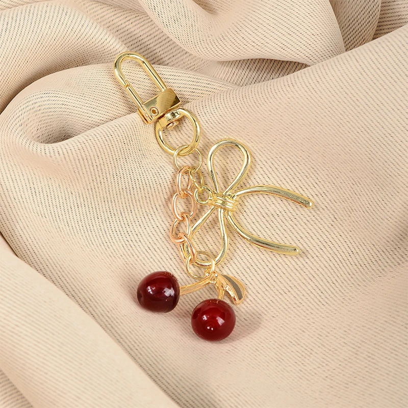 [YY35]【xxx】Red Cherry Keychain Chain Bowknot Charm Pendant Keyring Jewelry For Girl Women Gift Bag Decoration[ZN]