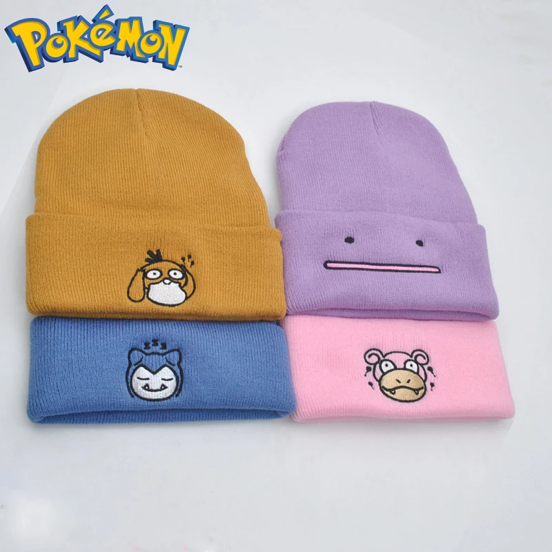 

Pokemon Psyduck Ditto Slowpoke Snorlax Anime Embroidery Wool Knitted Hat Warm Windproof Children Cute Cartoon Student Gifts